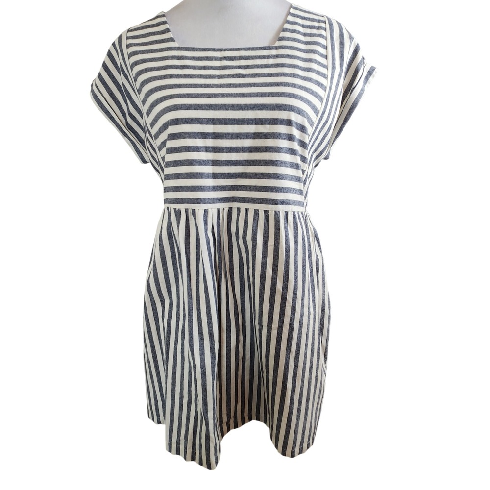 Listicle Grey Striped Square Neck Bib Dress Womens Size M Medium Preppy Casual